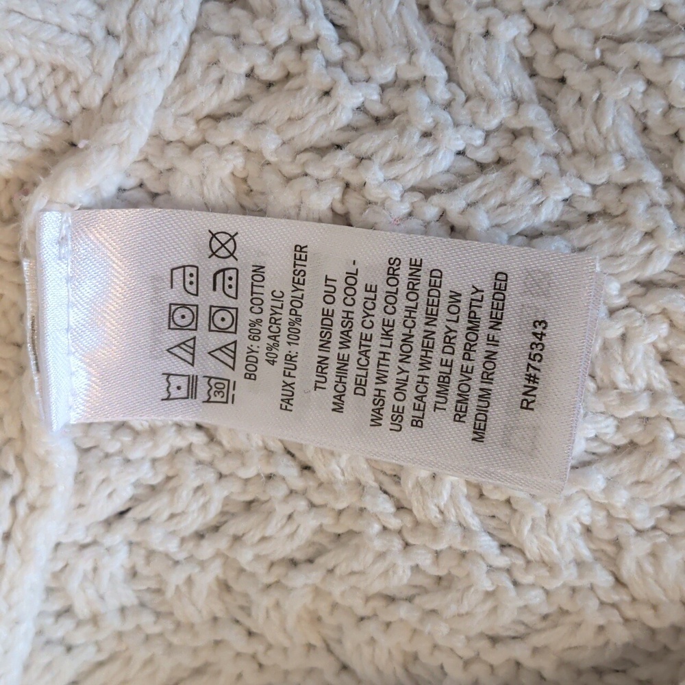 Aspen Kids Turtleneck Poncho Cream Faux Fur Size L 10 Cape Knit - Picture 7 of 11